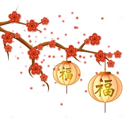 灯笼梅花树枝红色腊月场景装饰