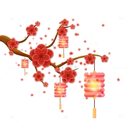 梅花灯笼树枝红色腊月场景装饰