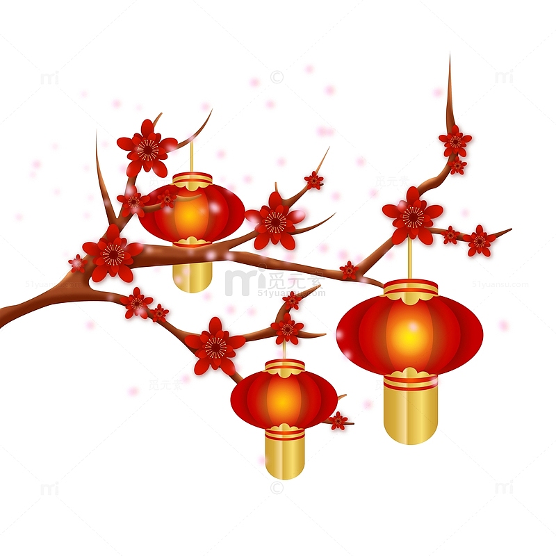 梅花树枝灯笼红色腊月场景装饰