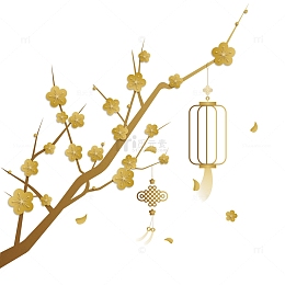 金色古风梅花灯笼春节