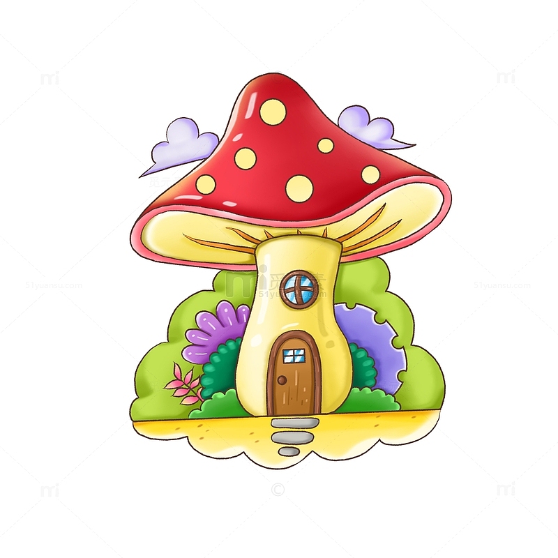 卡通红色蘑菇场景手绘插画元素