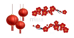 中国风喜庆红灯笼腊梅