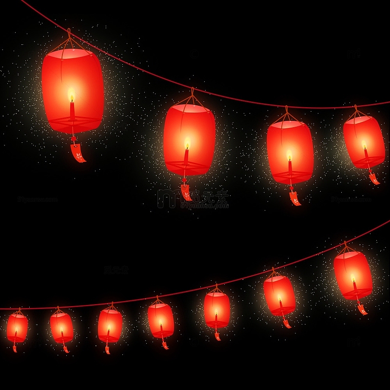 红色串挂灯笼发光喜庆中国风元素