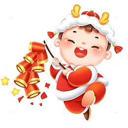 龙年福娃儿童放鞭炮2024春节欢度新春