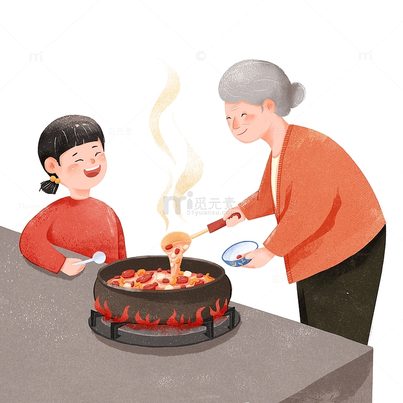 腊八节传统节日老奶奶煮腊八粥