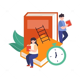 扁平看书学习的人物元素