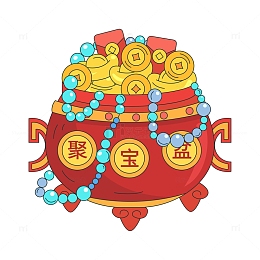 卡通线描聚宝盆
