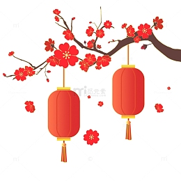 手绘梅花和灯笼
