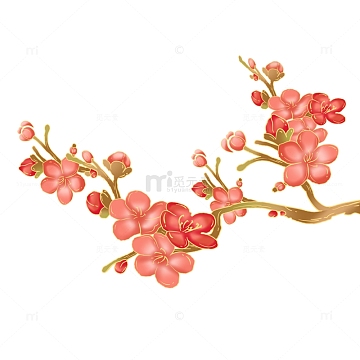 手绘插画国潮风梅花枝psdpng手绘插画水墨风格桃花树古风psdpng卡通