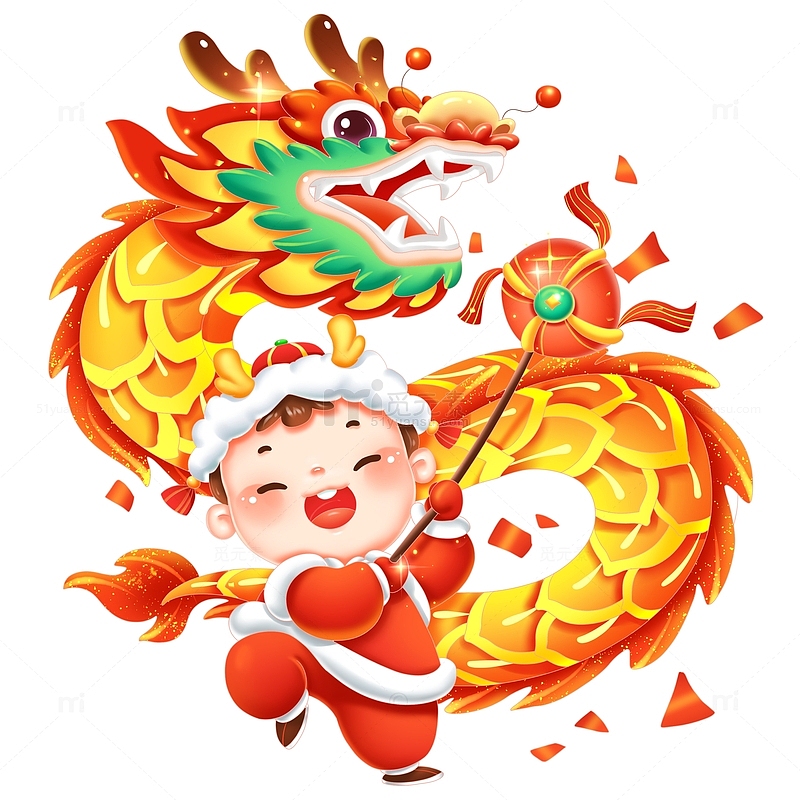 龙年福娃舞龙中国龙春节元宵节