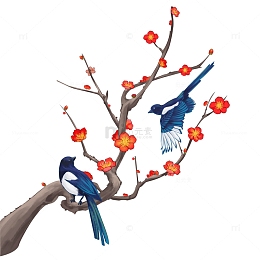 中式梅花喜鹊