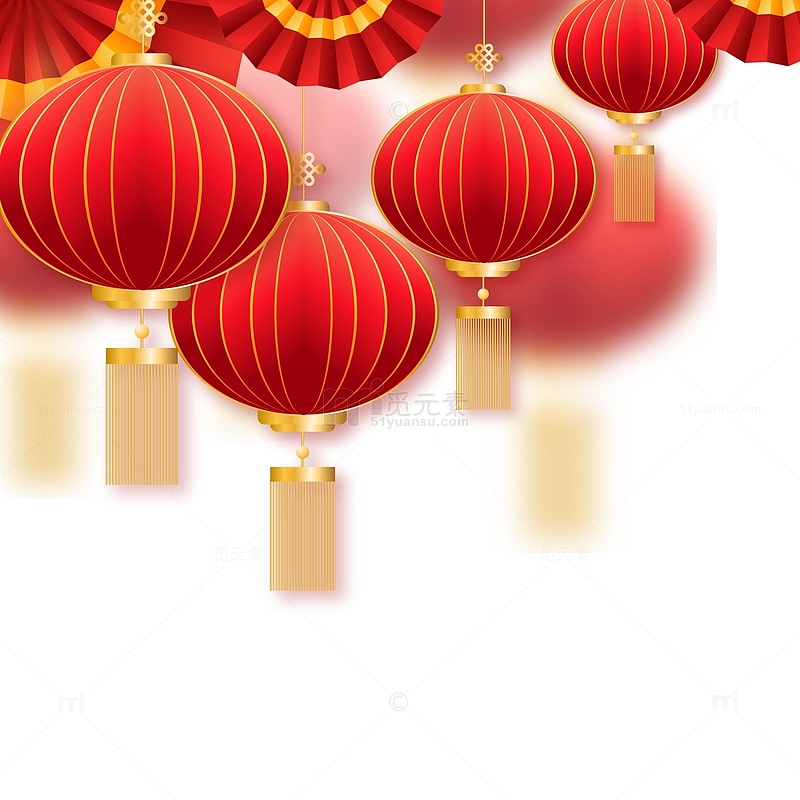 红色中国风古典灯笼装饰底部背景元素
