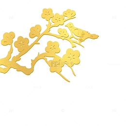 新年剪纸浮雕金色质感梅花花朵喜鹊