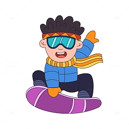卡通线描玩滑板的小孩
