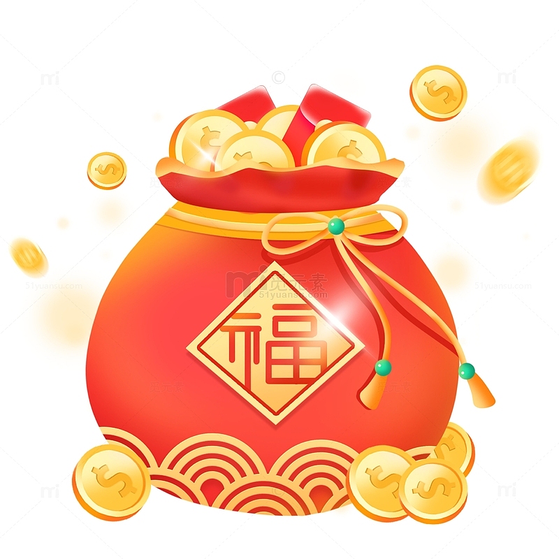 红色喜庆中国风新年红包福袋装饰元素