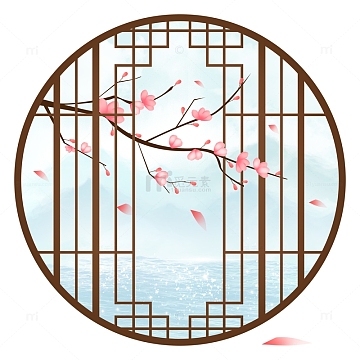 国潮梅花古风窗户屏风手绘元素