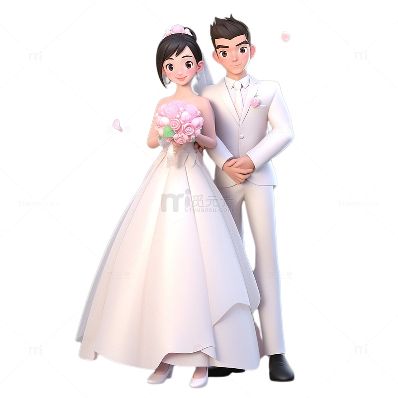 情人节3D卡通情侣新郎新娘
