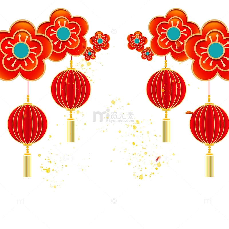 中国风元宵节花灯灯笼海报装饰元素