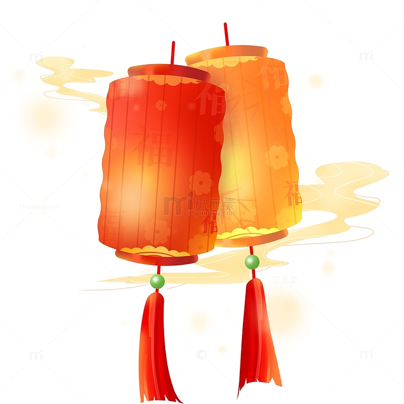 红色喜庆中国风复古灯笼挂饰新春元素