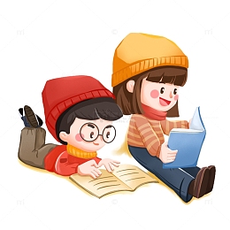 看书的男孩和女孩插画元素