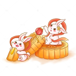中秋节可爱月饼玉兔插画元素