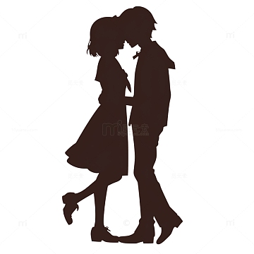 卡通情侣剪影影子