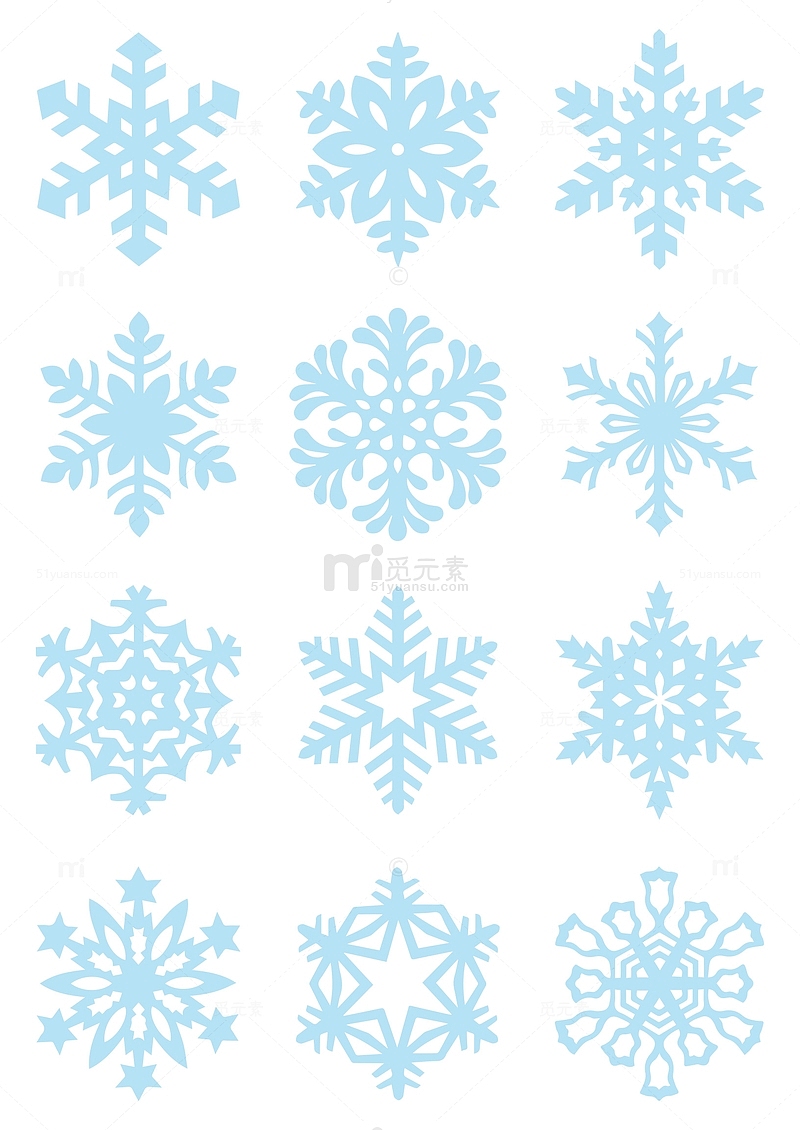 冬天季节蓝色雪花剪纸图案素材