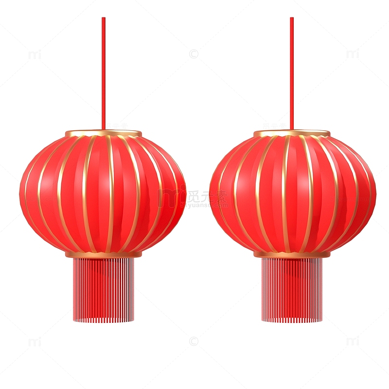 春节一对大红灯笼装饰C4D立体电商元素