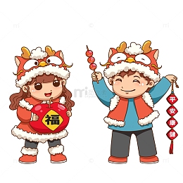 卡通手绘平安新年娃娃