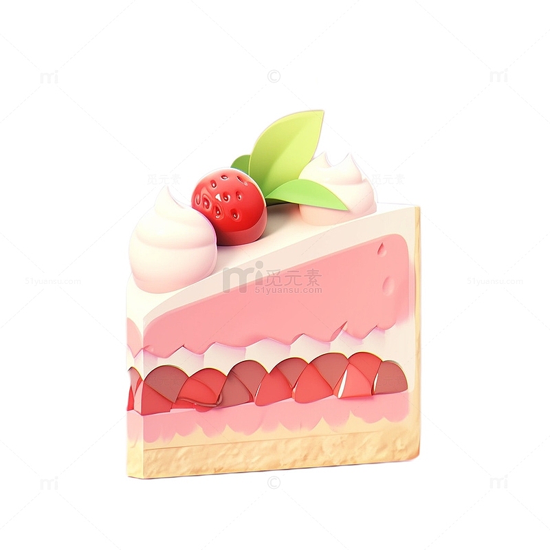 3D立体奶油草莓切片蛋糕