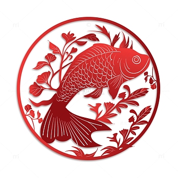 鲤鱼psdpng剪纸风微粒体锦鲤psdjpg红色激情狂欢福字花纹banner背景