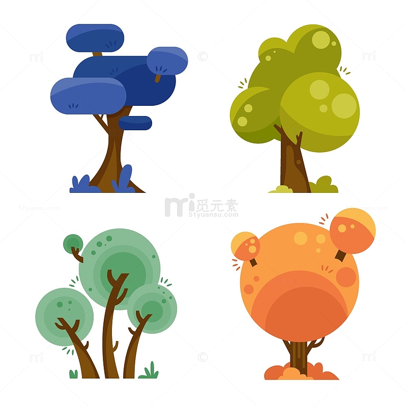 彩色树木植物卡通插画