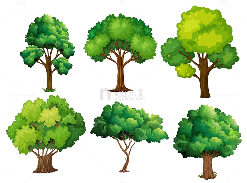 卡通绿色大树树木插画