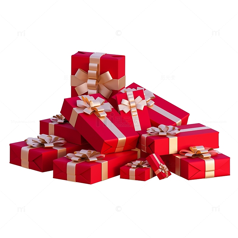 立体红色礼品盒堆3D促销元素