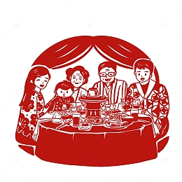 2024新年除夕年夜饭一家人团圆饭剪纸