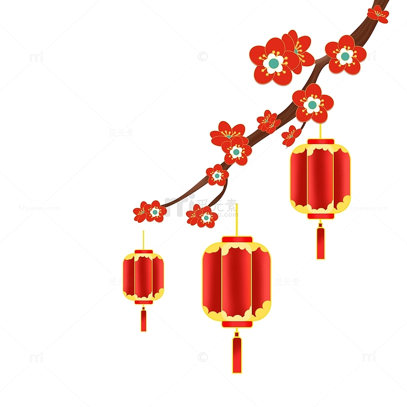 红色中国风国潮梅花灯笼装饰免抠元素