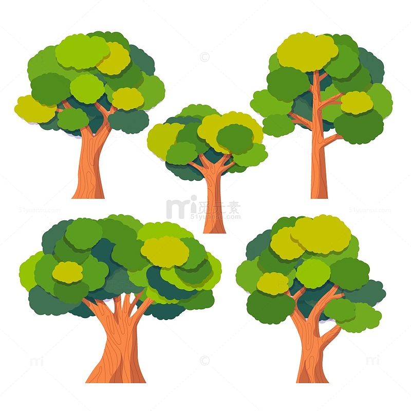 绿色卡通树木植物插画