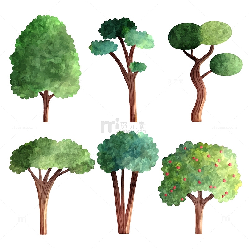 绿色卡通春天植物树木