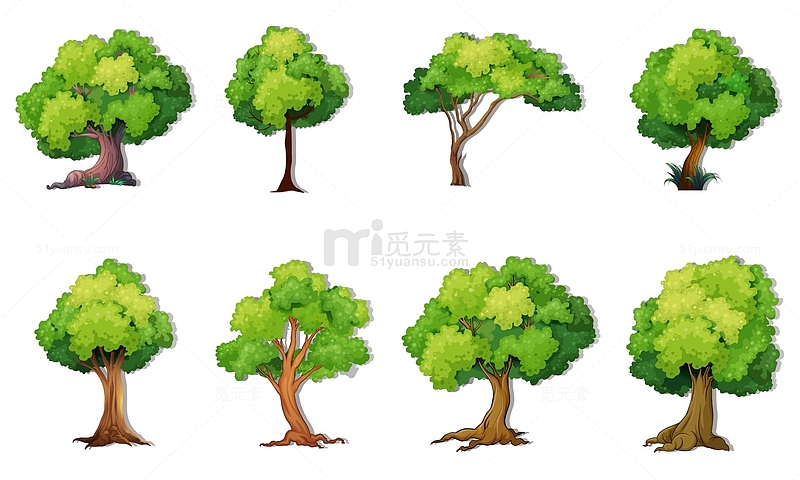绿色卡通春天树木插画