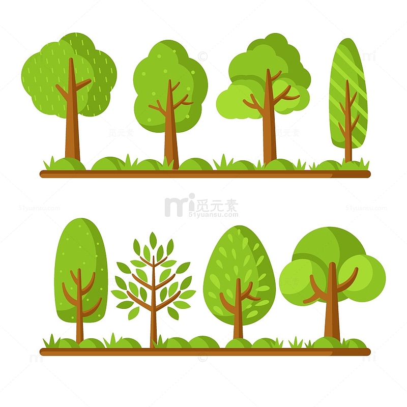 卡通春天绿色树木植物森林