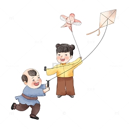 古风人物小孩放风筝