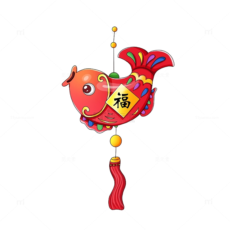 红色春节挂件鱼喜庆福袋福字