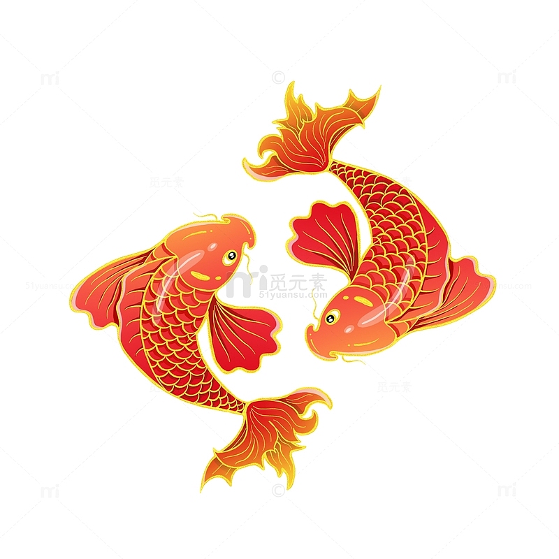 国潮锦鲤中国风红色手绘鱼
