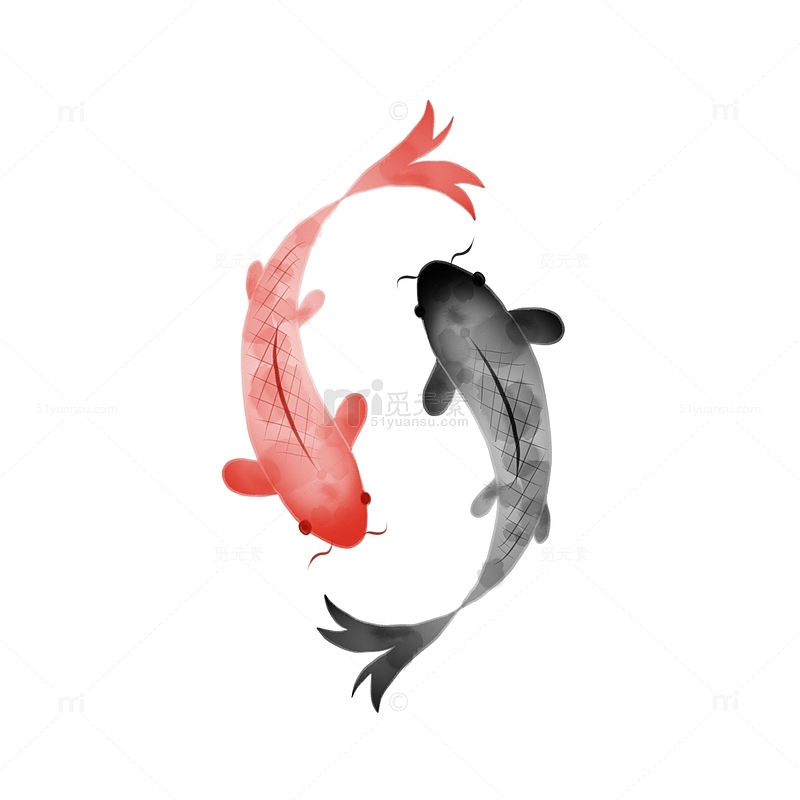 鱼锦鲤水墨黑色红色中国风