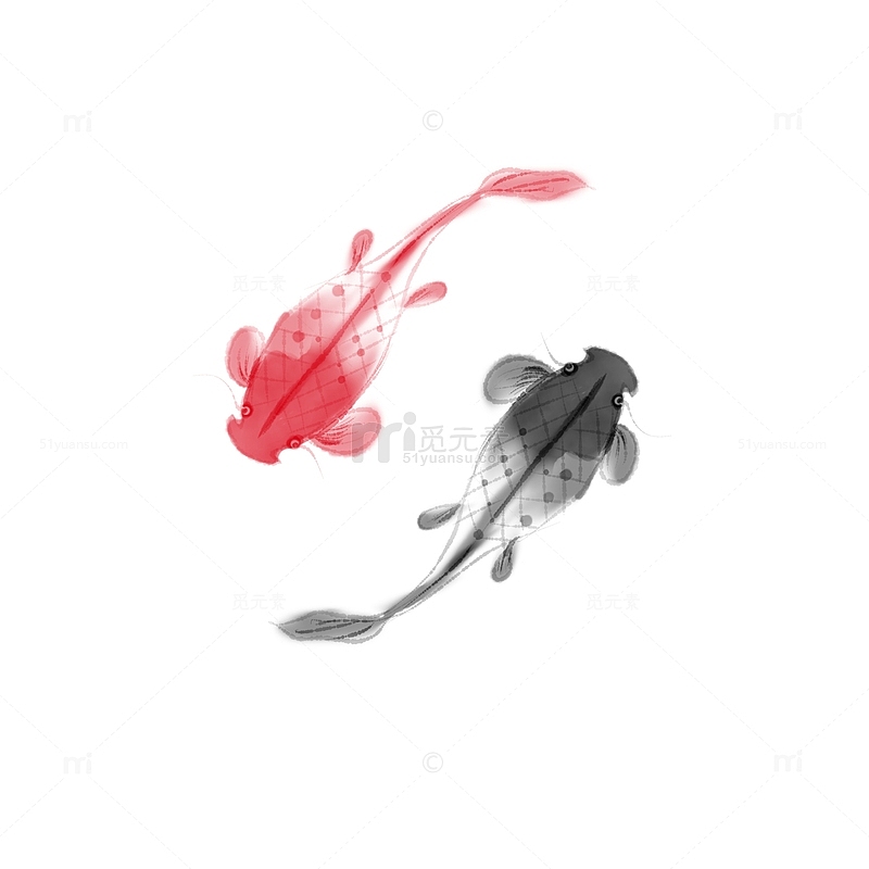 锦鲤鱼水墨黑色红色中国风