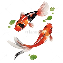 水墨锦鲤装饰素材