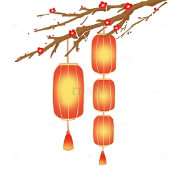 手绘挂饰梅花和灯笼素材