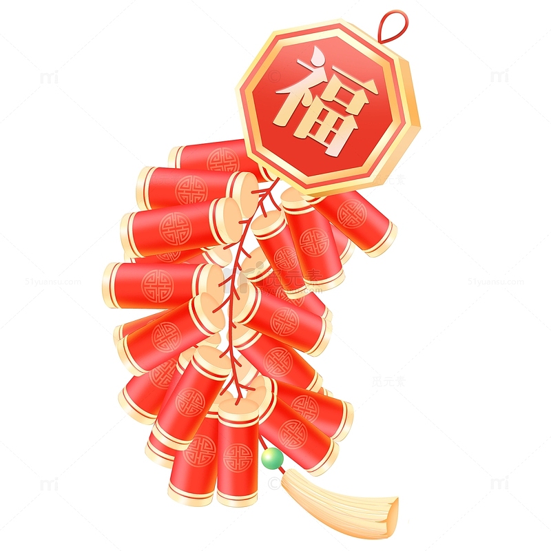 红色喜庆中国风新春节日鞭炮装饰元素