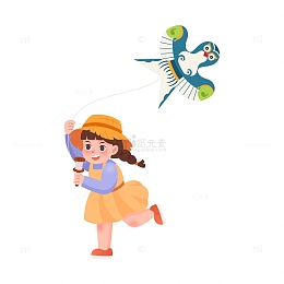 卡通简约放风筝的小女孩