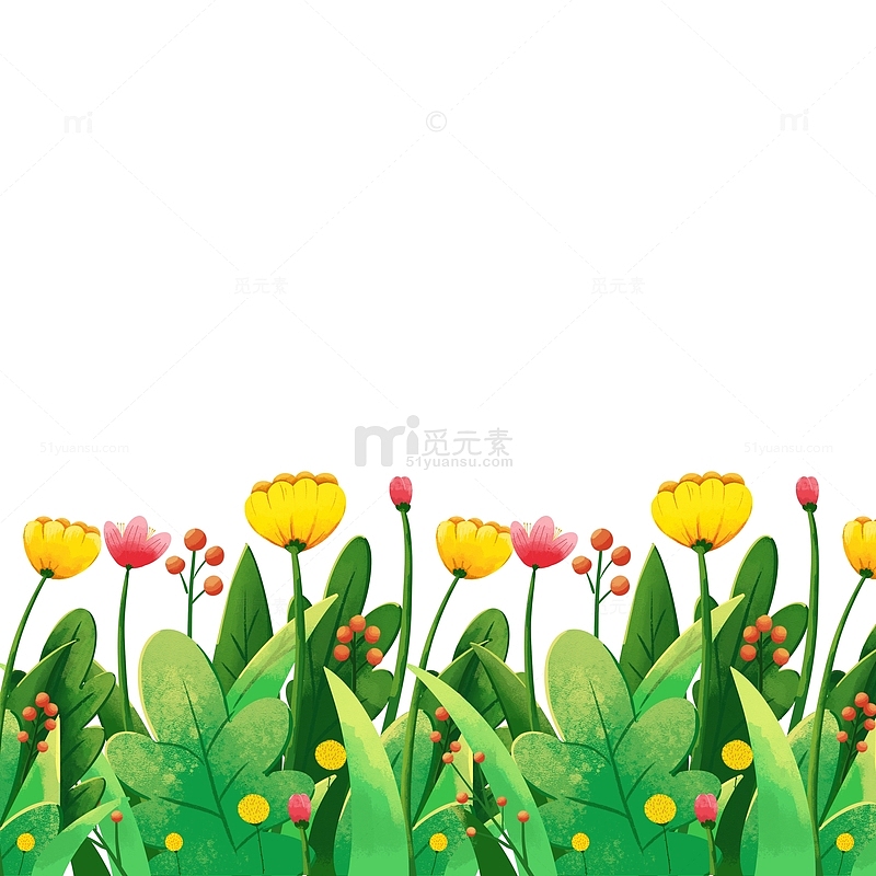 春季春天绿色清新花草手绘卡通